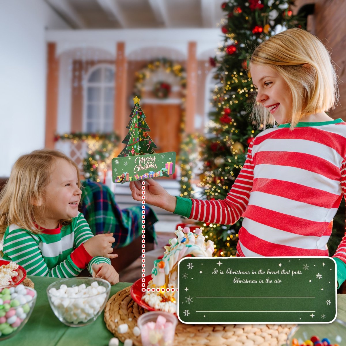 12" Wooden Tabletop Christmas Tree & 24 Tiny Ornaments - PopFun