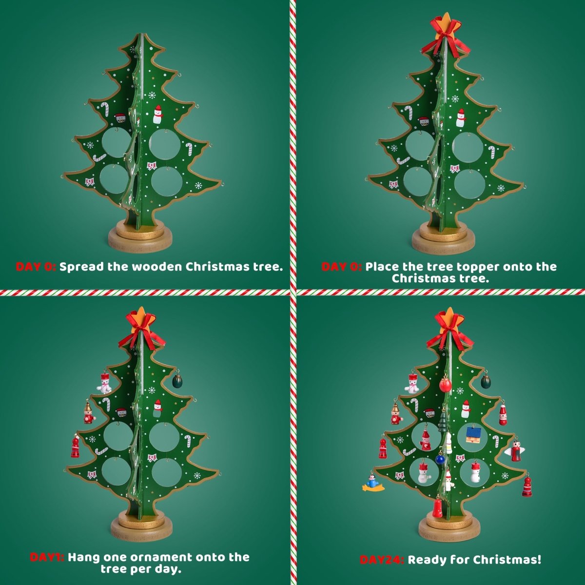 Wooden Tabletop Christmas Tree Advent Calendar with Ornaments PopFun
