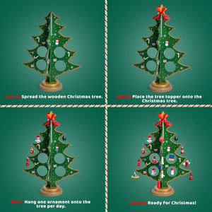 12" Wooden Tabletop Christmas Tree & 24 Tiny Ornaments - PopFun