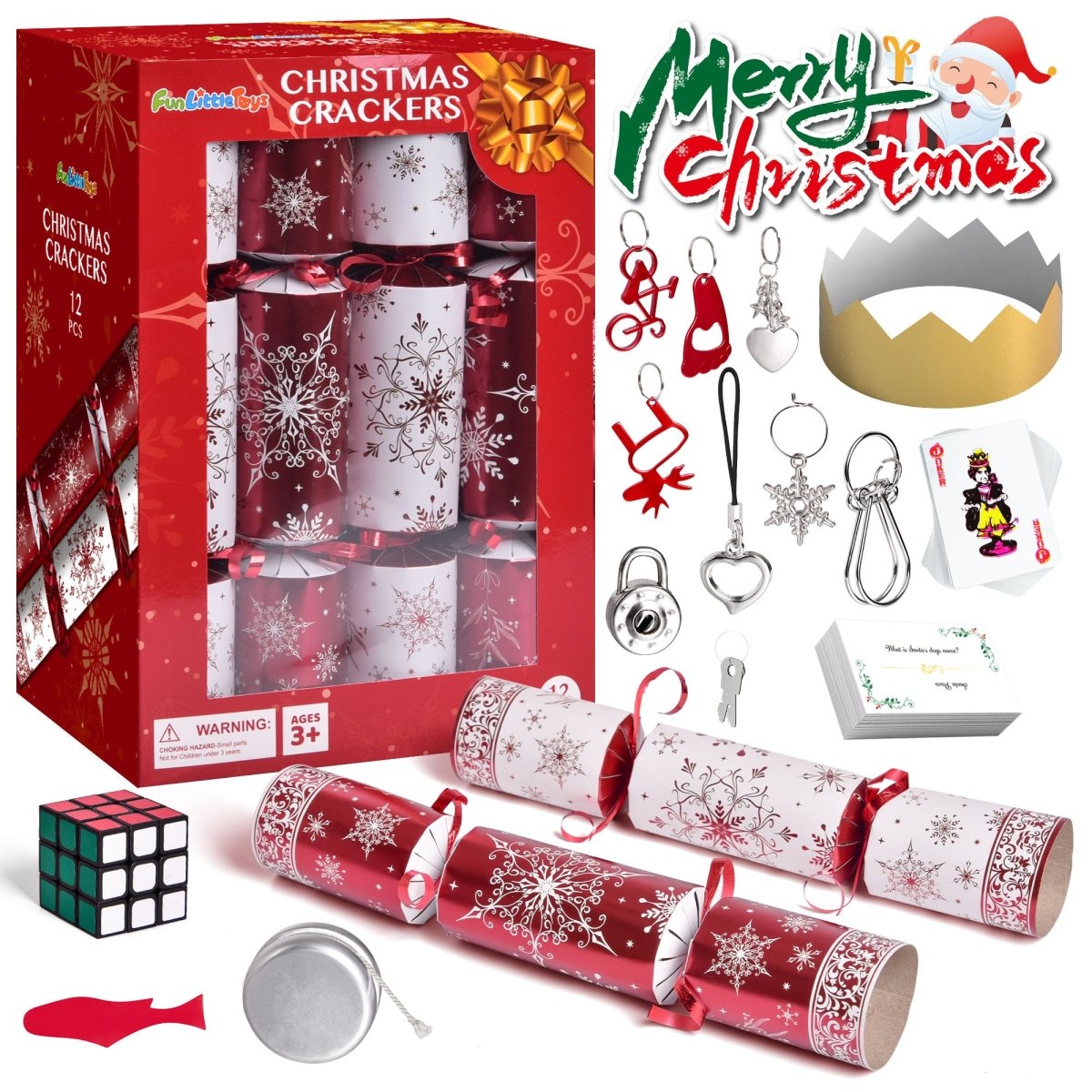 12PCS Christmas Red & White Snowflakes No-Snap Crackers - Wholesale - PopFun