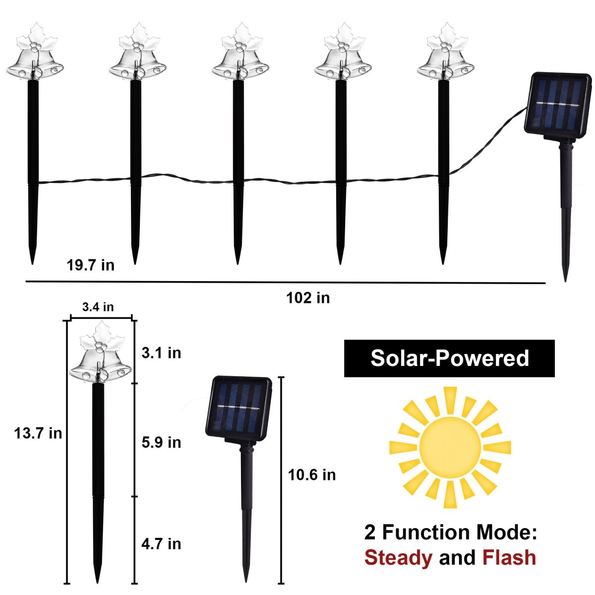 14" Solar Bell Christmas Pathway Lights Outdoor Decorations - PopFun