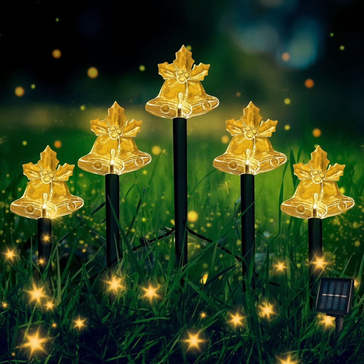 14" Solar Bell Christmas Pathway Lights Outdoor Decorations PopFun