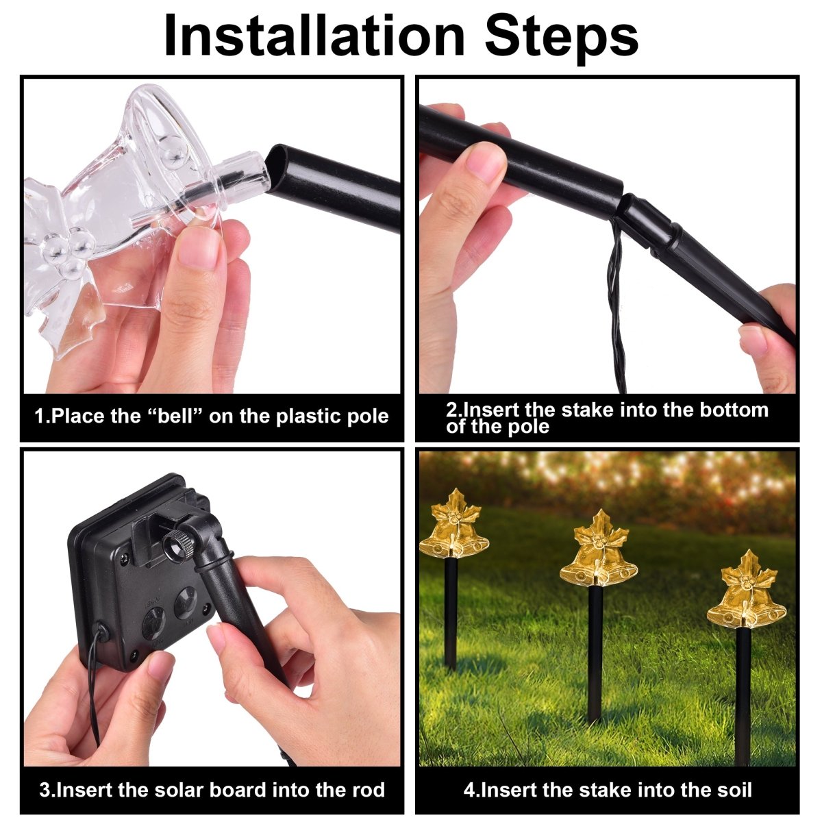 14" Solar Bell Christmas Pathway Lights Outdoor Decorations - PopFun