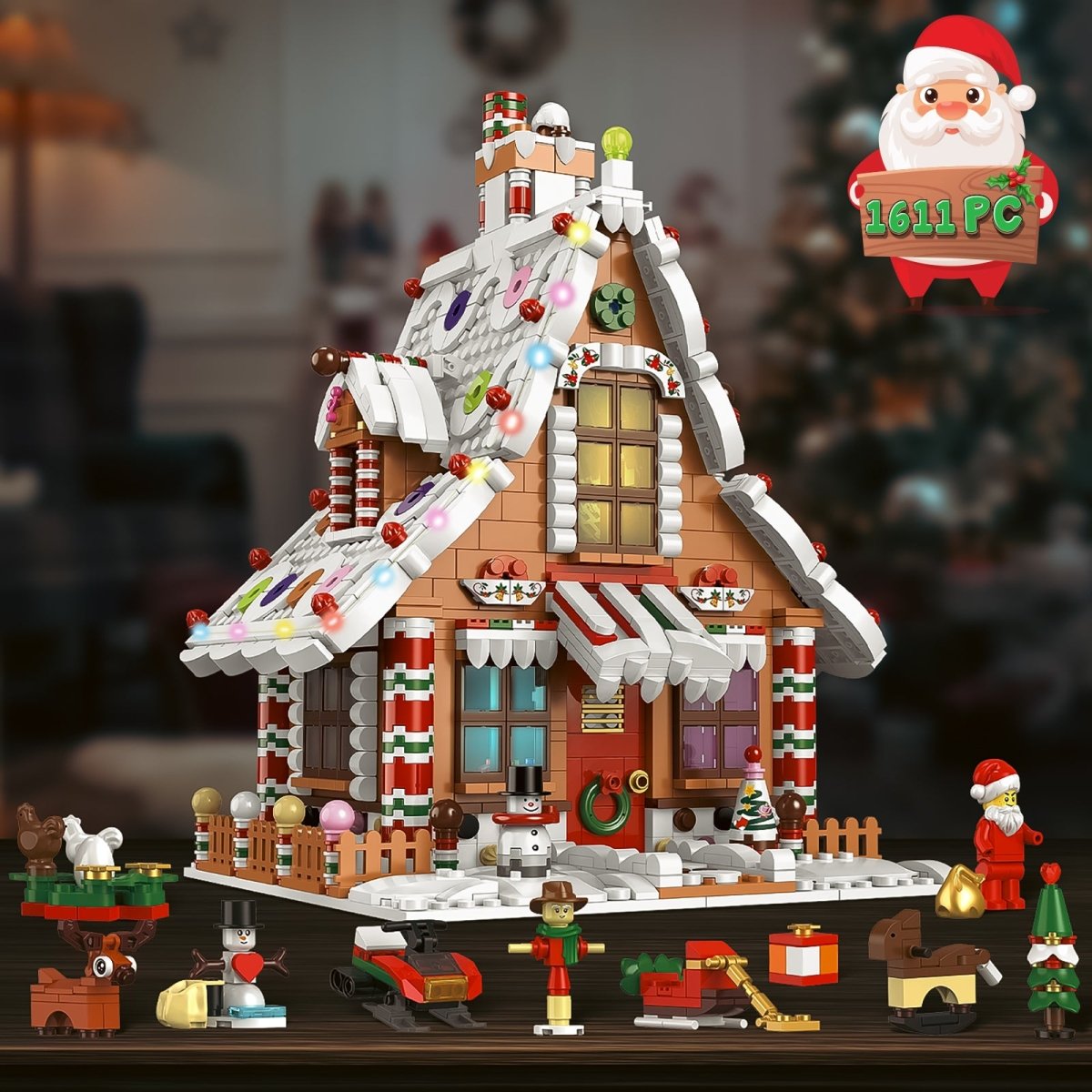 1455PCS Christmas Gingerbread House Building Blocks with Copper Wire Lights - Wholesale - PopFun