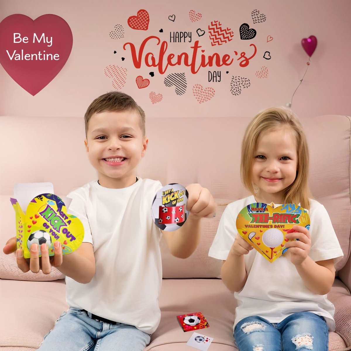 180PCS Valentine’s Sports-Themed Slap Bracelets and Stickers with Heart Box - PopFun