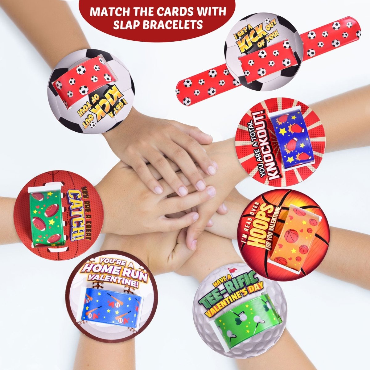 180PCS Valentine’s Sports-Themed Slap Bracelets and Stickers with Heart Box - PopFun