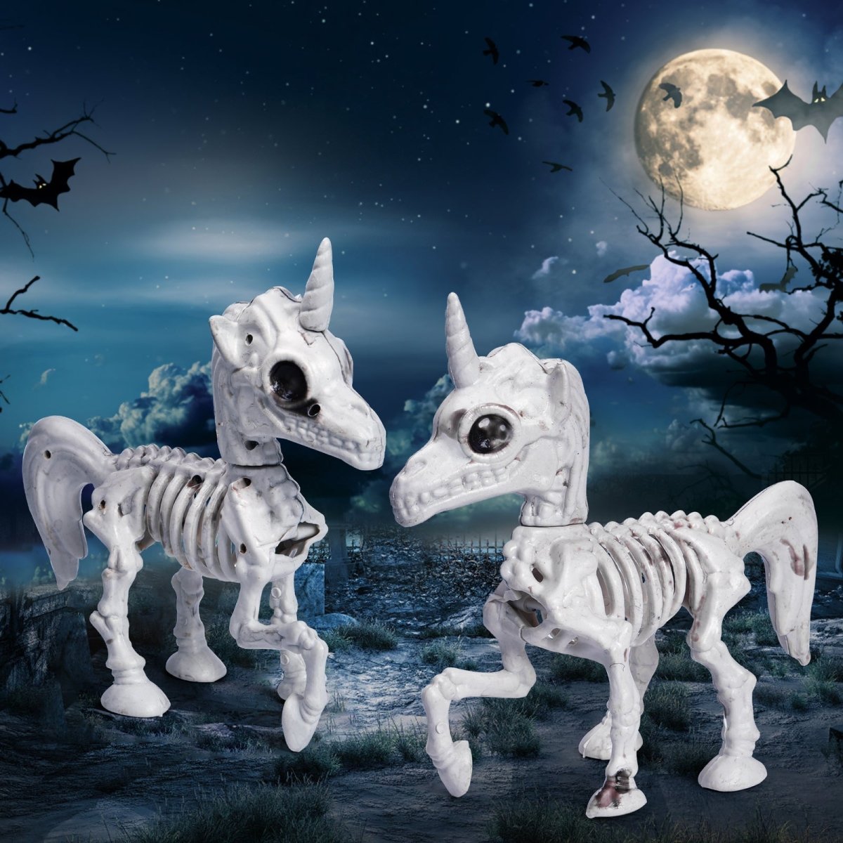 2 PCs Halloween Decor Unicorn Skeleton Figurines - Wholesale - PopFun