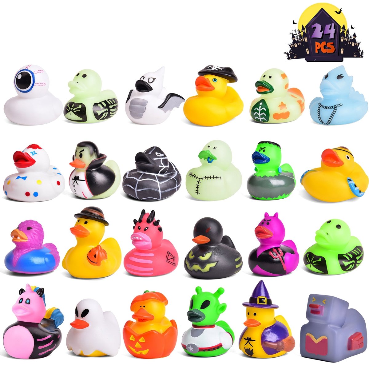 24 PCS Halloween Rubber Ducks in Bulk for Kids - PopFun