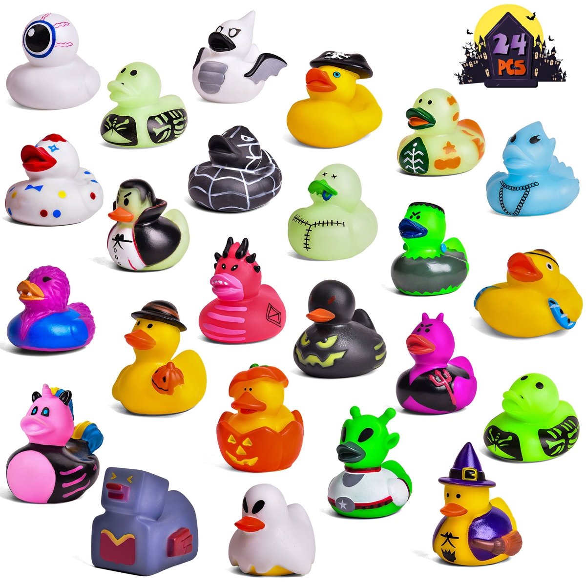 24 PCS Halloween Rubber Ducks in Bulk for Kids - PopFun
