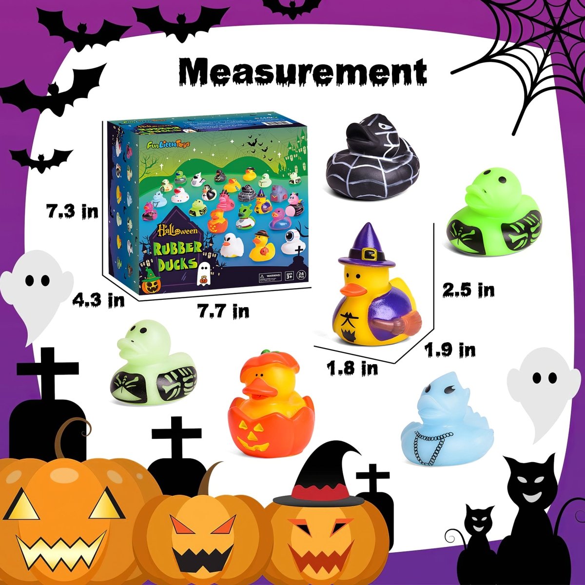 24 PCS Halloween Rubber Ducks in Bulk for Kids - PopFun