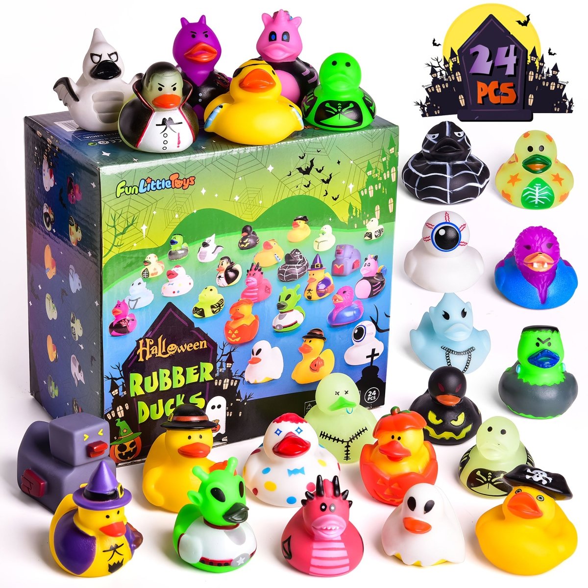 24 PCS Halloween Rubber Ducks in Bulk for Kids - PopFun