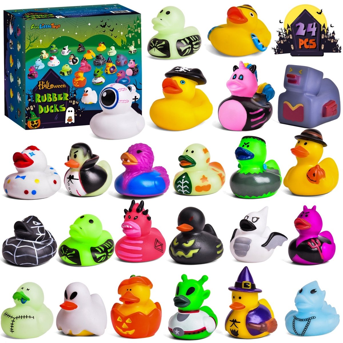 24 PCS Halloween Rubber Ducks in Bulk for Kids - PopFun