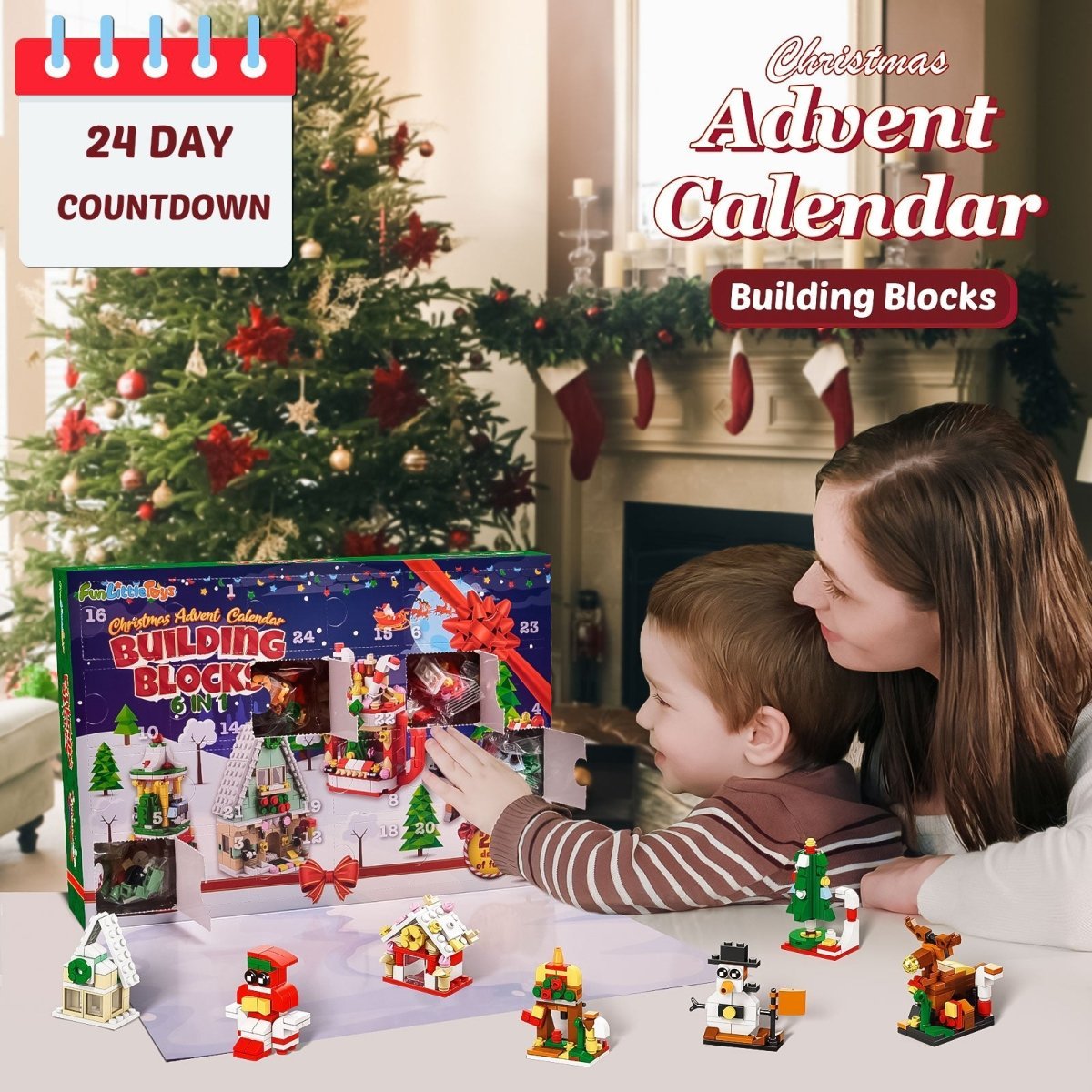 24 Sets Christmas Theme Building Blocks Advent Calendar - Wholesale - PopFun