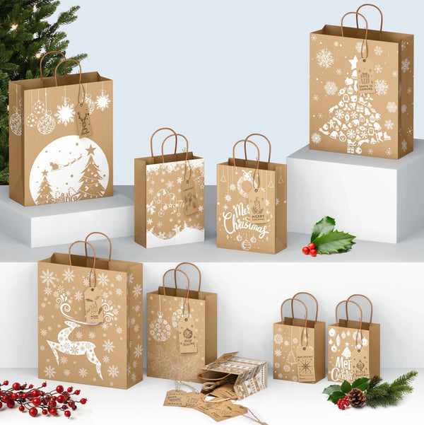 Anstore 24 Pack Christmas Gift Bags Kraft Paper Bags With