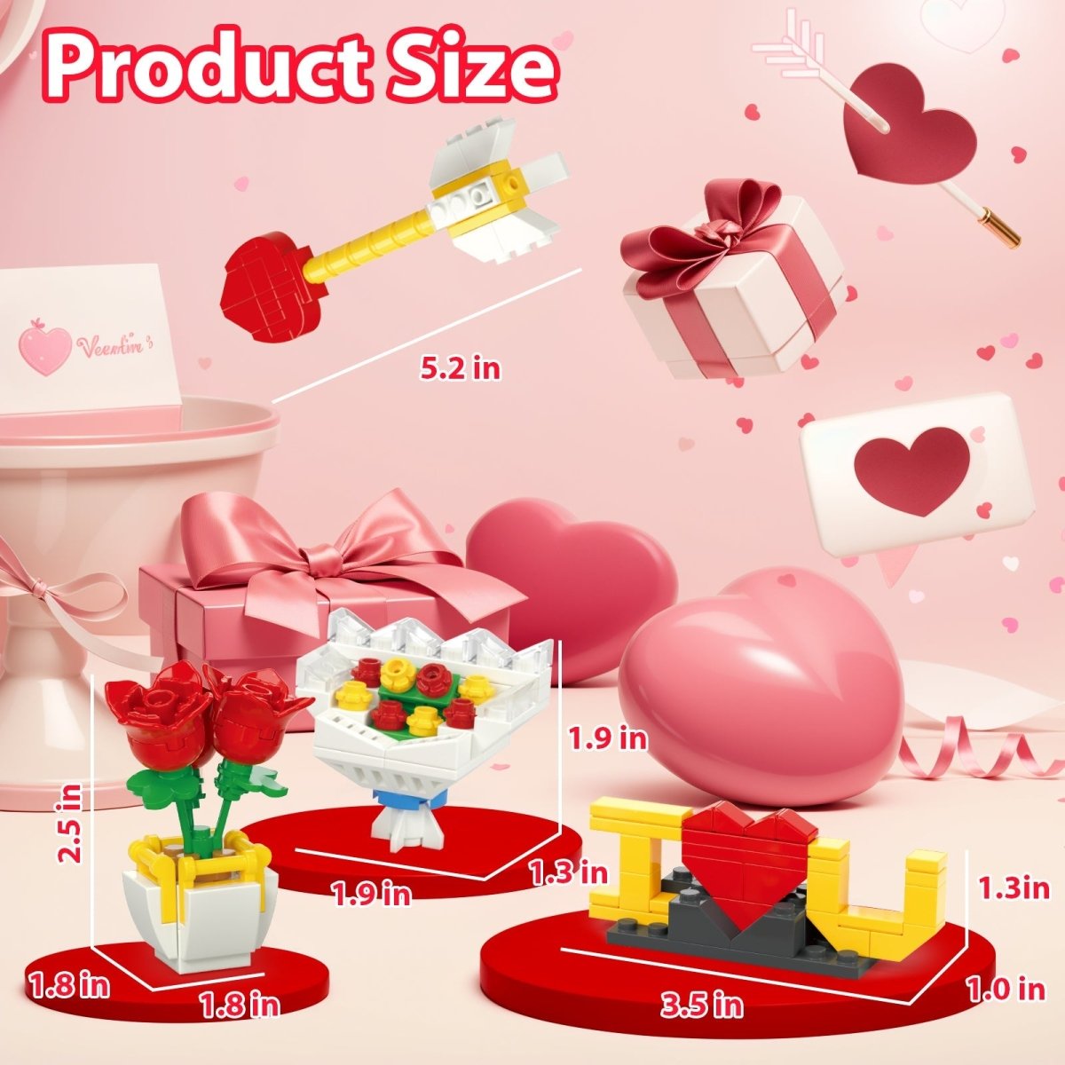 24PCS Kids' Valentines Flower & Heart Building Blocks with Heart Boxes - Wholesale - PopFun