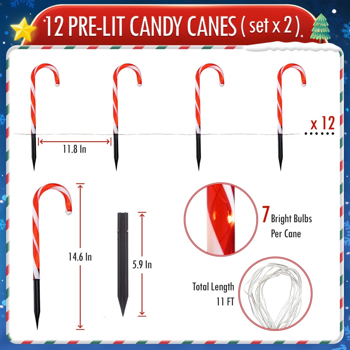24PCS Solar Candy Cane LED Lights - PopFun