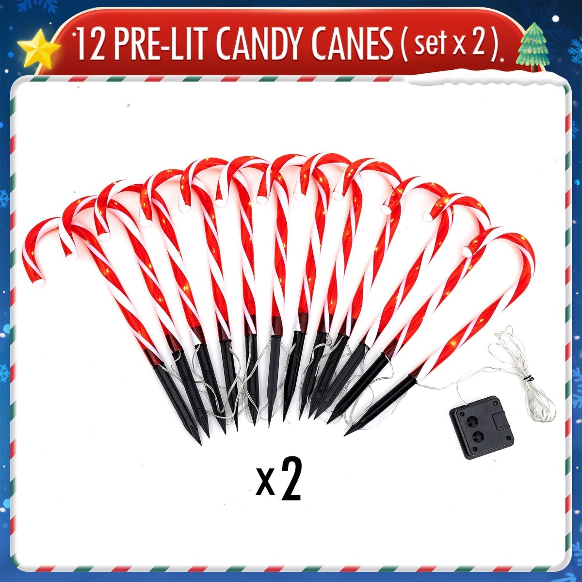 24PCS Solar Candy Cane LED Lights - PopFun