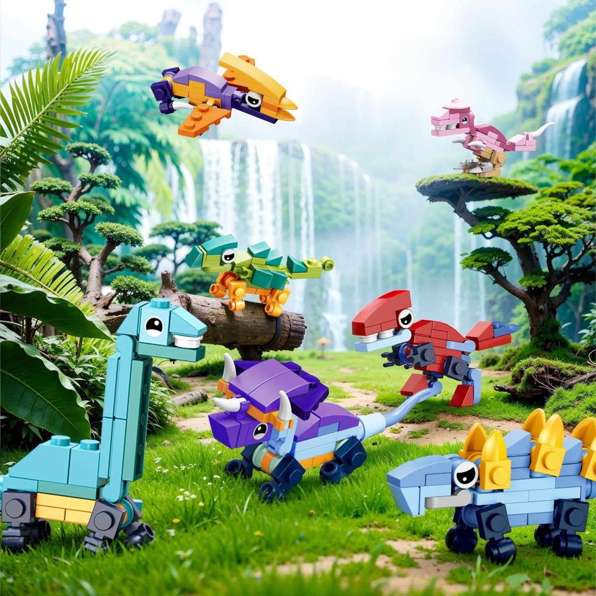 24PCS Valentine's Day Dinosaur Building Blocks with Heart-Shaped Boxes - PopFun