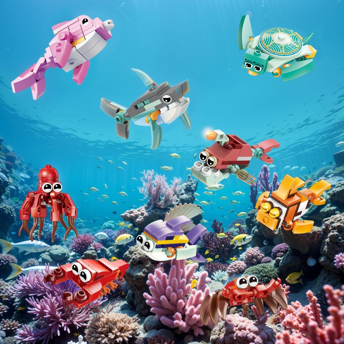 24PCS Valentine's Sea Animal Building Blocks with Heart-Shaped Boxes - PopFun