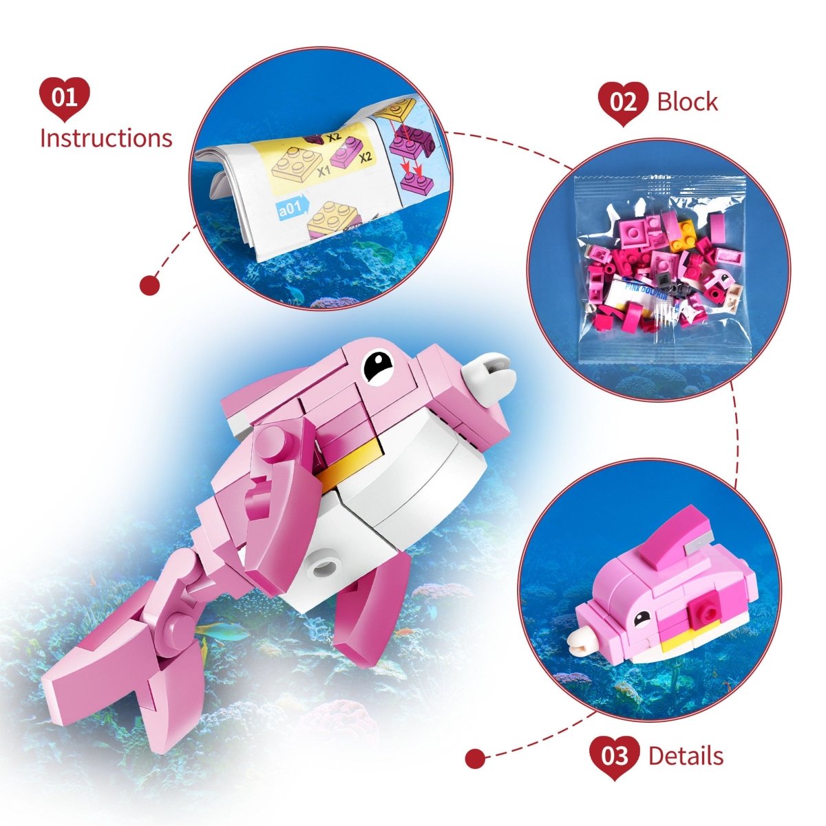 24PCS Valentine's Sea Animal Building Blocks with Heart-Shaped Boxes - PopFun