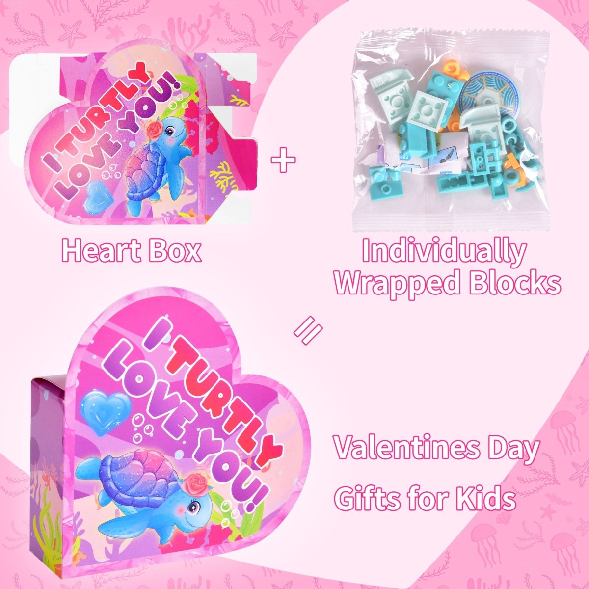 24PCS Valentine's Sea Animal Building Blocks with Heart-Shaped Boxes - PopFun