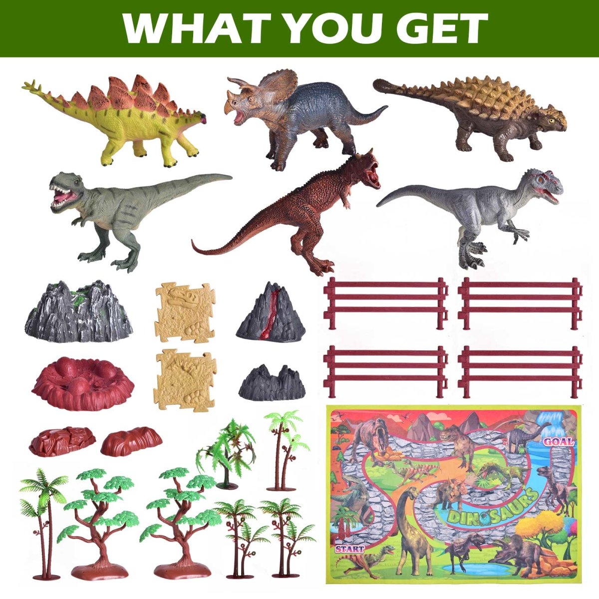26 PCS Dinosaurs Toys with Large Activity Play Mat | PopFun