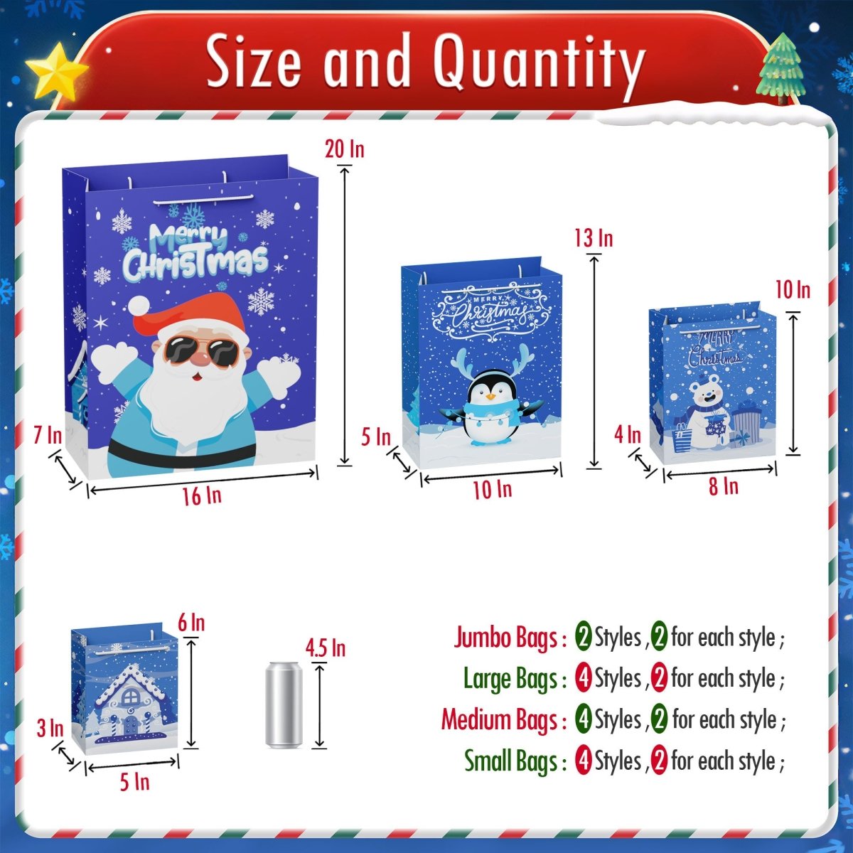 28PCS Christmas Gift Bags Bulk with Handles - PopFun