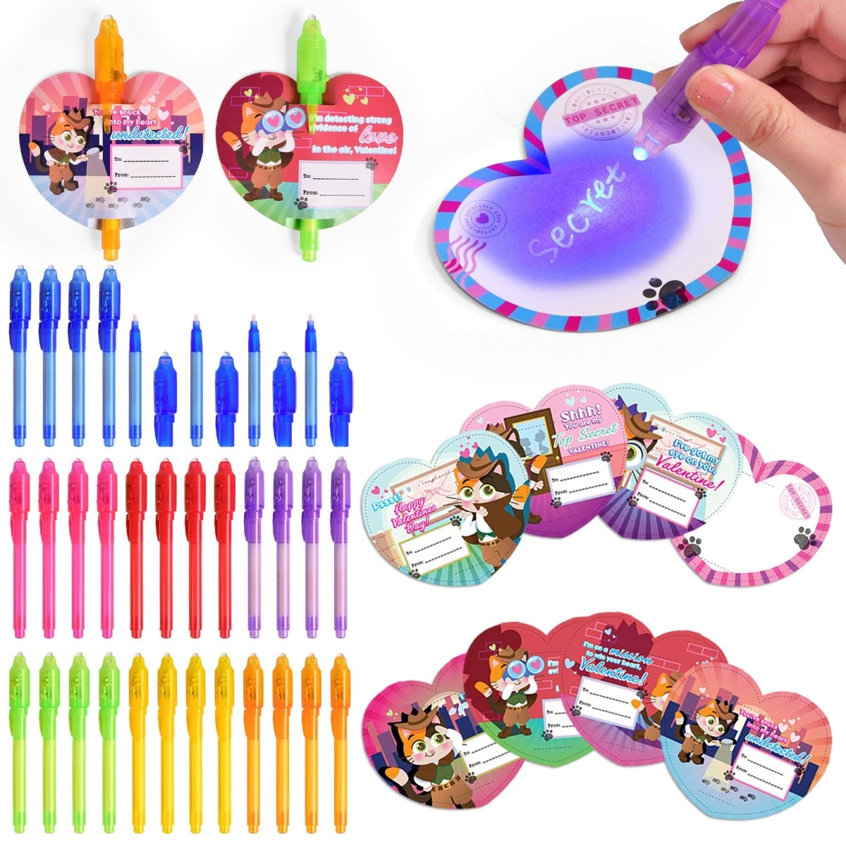 28PCS Invisible Ink Pens & Valentine’s Day Personalized Cards for Kids - PopFun