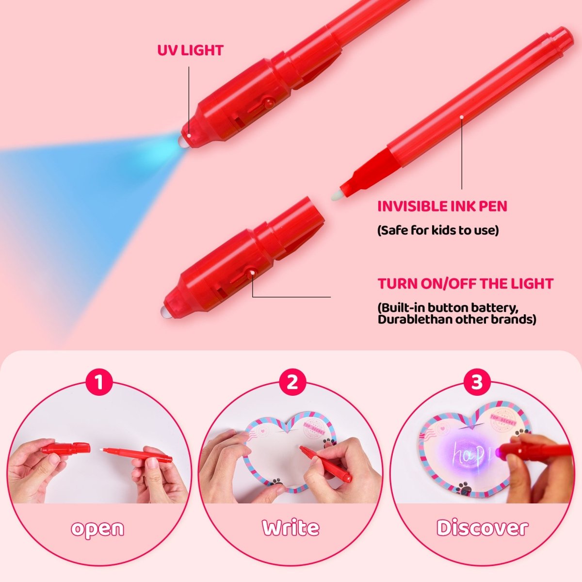 28PCS Invisible Ink Pens & Valentine’s Day Personalized Cards for Kids - PopFun