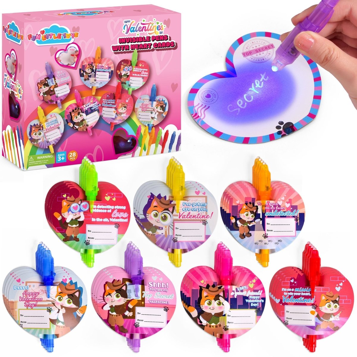 28PCS Invisible Ink Pens & Valentine’s Day Personalized Cards for Kids - Wholesale - PopFun