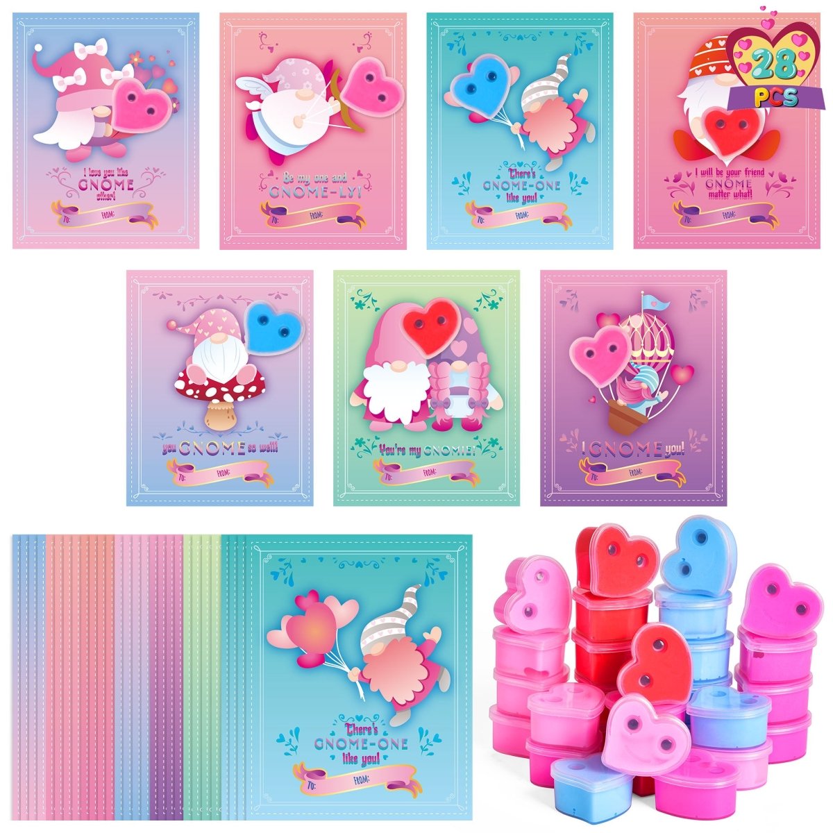 28PCs Valentine's Day Eye Heart-Shaped Slime with Greeting Cards - PopFun