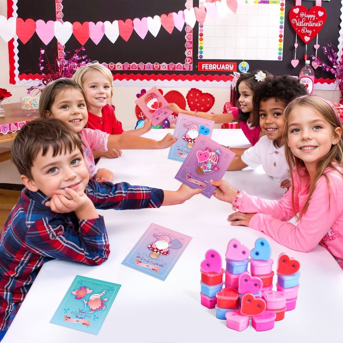 28PCs Valentine's Day Eye Heart-Shaped Slime with Greeting Cards - PopFun
