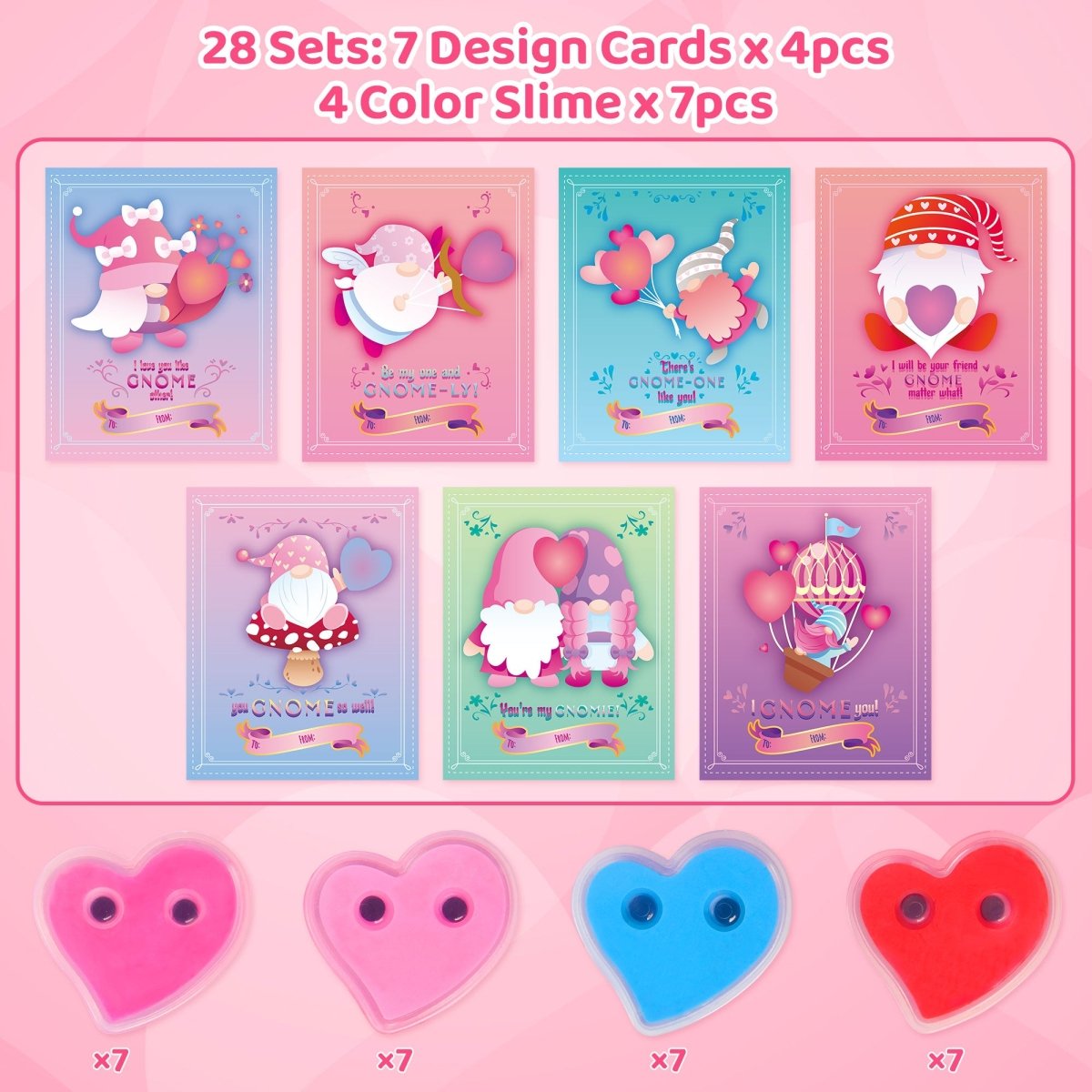 28PCs Valentine's Day Eye Heart-Shaped Slime with Greeting Cards - PopFun