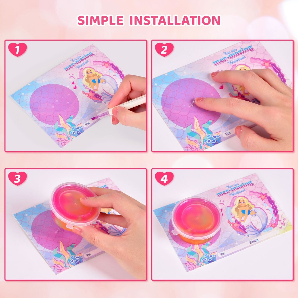 28PCs Valentine's Day Tri-Color Galaxy Slime & Card Set - PopFun