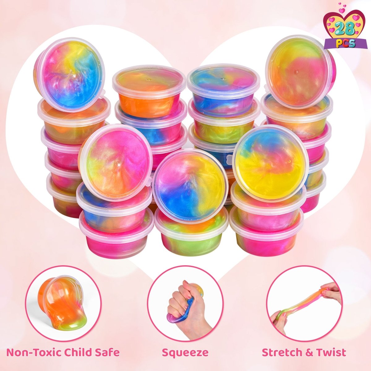 28PCs Valentine's Day Tri-Color Galaxy Slime & Card Set - PopFun