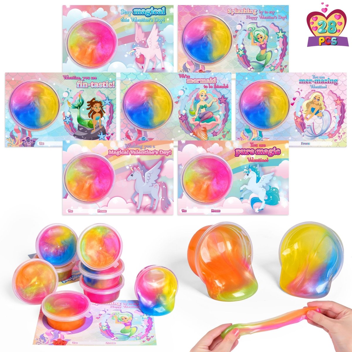 28PCs Valentine's Day Tri-Color Galaxy Slime & Card Set - PopFun