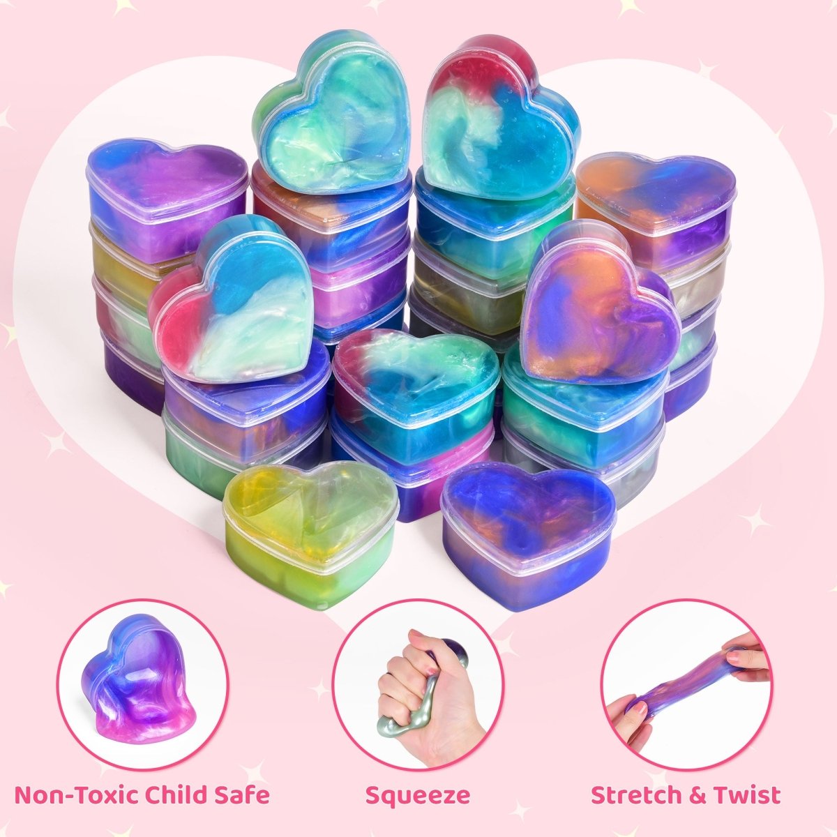 28PCs Valentine's Galaxy Slime Fidget Toys with Valentine Cards - PopFun