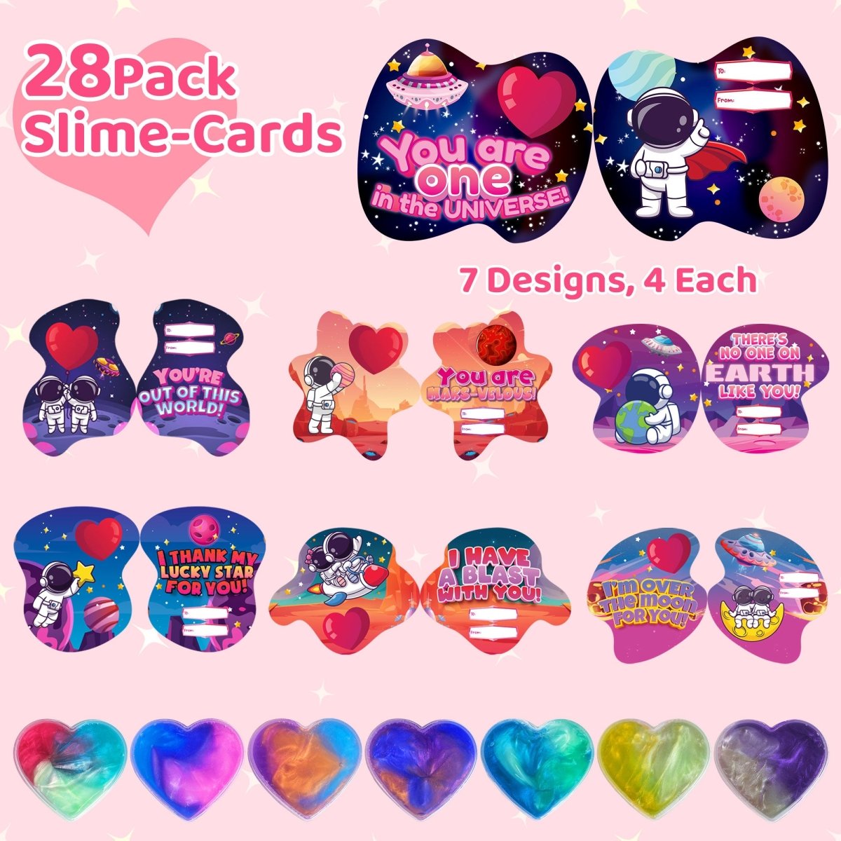28PCs Valentine's Galaxy Slime Fidget Toys with Valentine Cards - PopFun