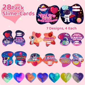 28PCs Valentine's Galaxy Slime Fidget Toys with Valentine Cards - PopFun