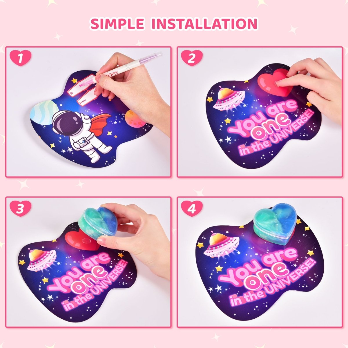 28PCs Valentine's Galaxy Slime Fidget Toys with Valentine Cards - PopFun