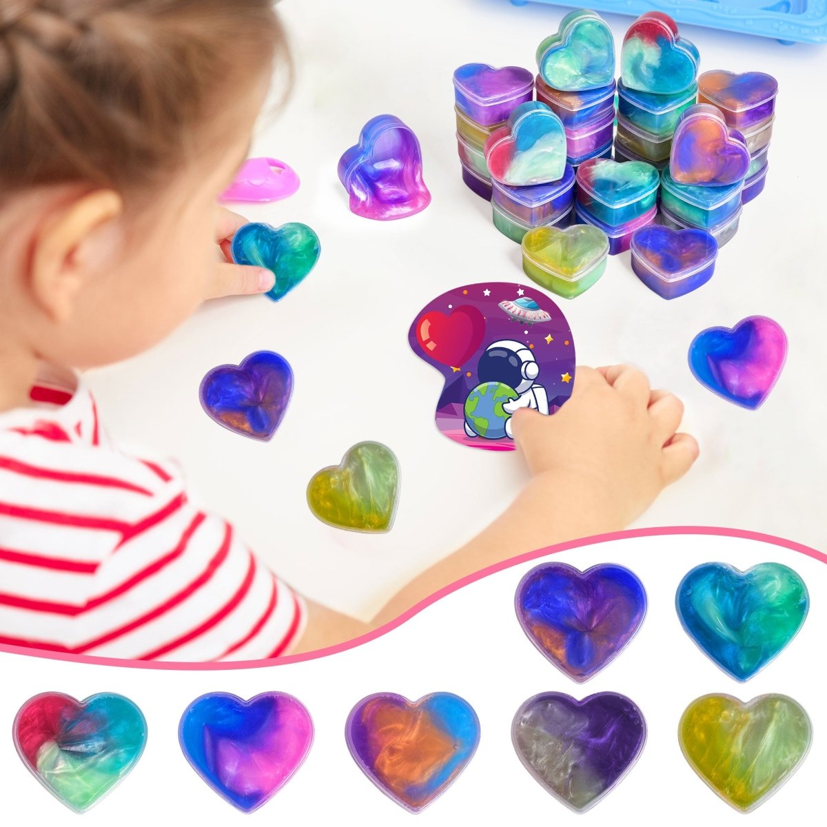 28PCs Valentine's Galaxy Slime Fidget Toys with Valentine Cards - PopFun