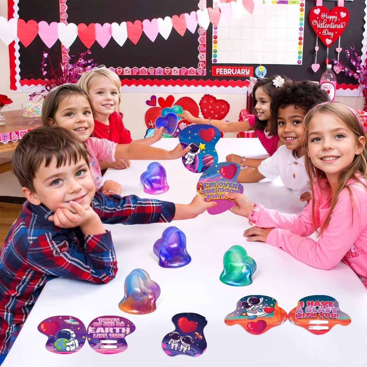 28PCs Valentine's Galaxy Slime Fidget Toys with Valentine Cards - PopFun