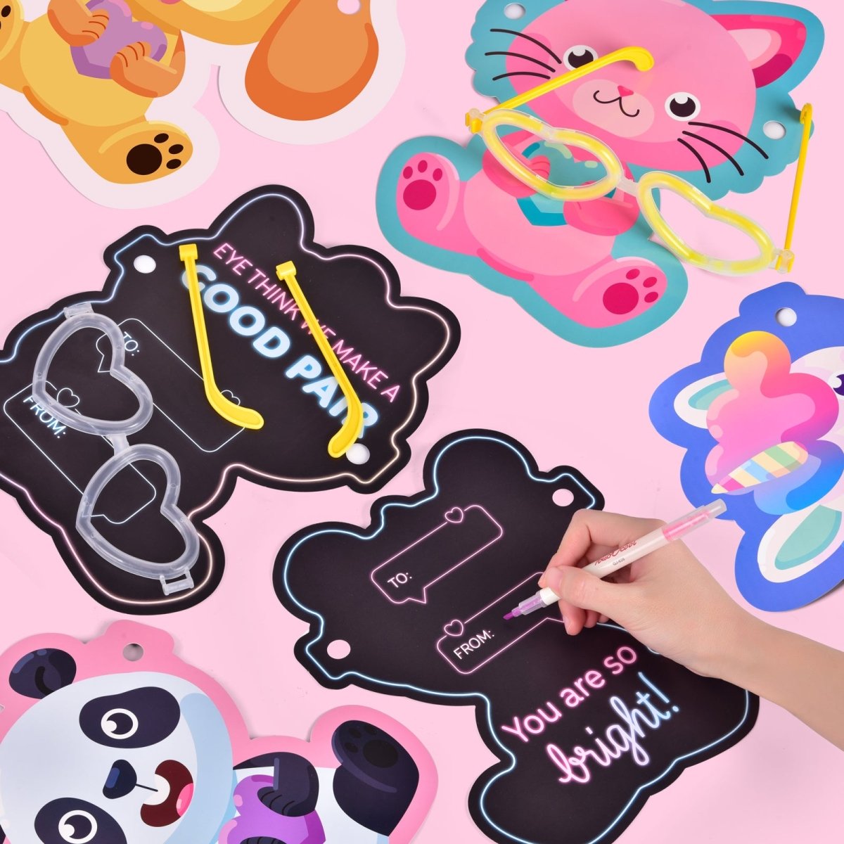 28PCs Valentine's Glow Stick Heart Sunglasses with Greeting Cards - PopFun