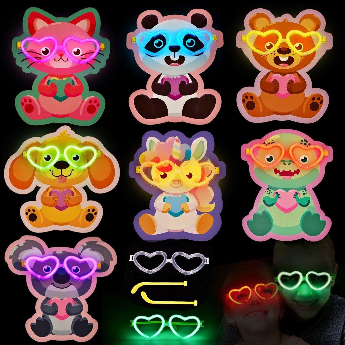 28PCs Valentine's Glow Stick Heart Sunglasses with Greeting Cards - PopFun