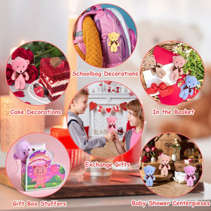 28PCS Valentine’s Mini Keychain Bear Plush Toys with Heart Boxes - PopFun