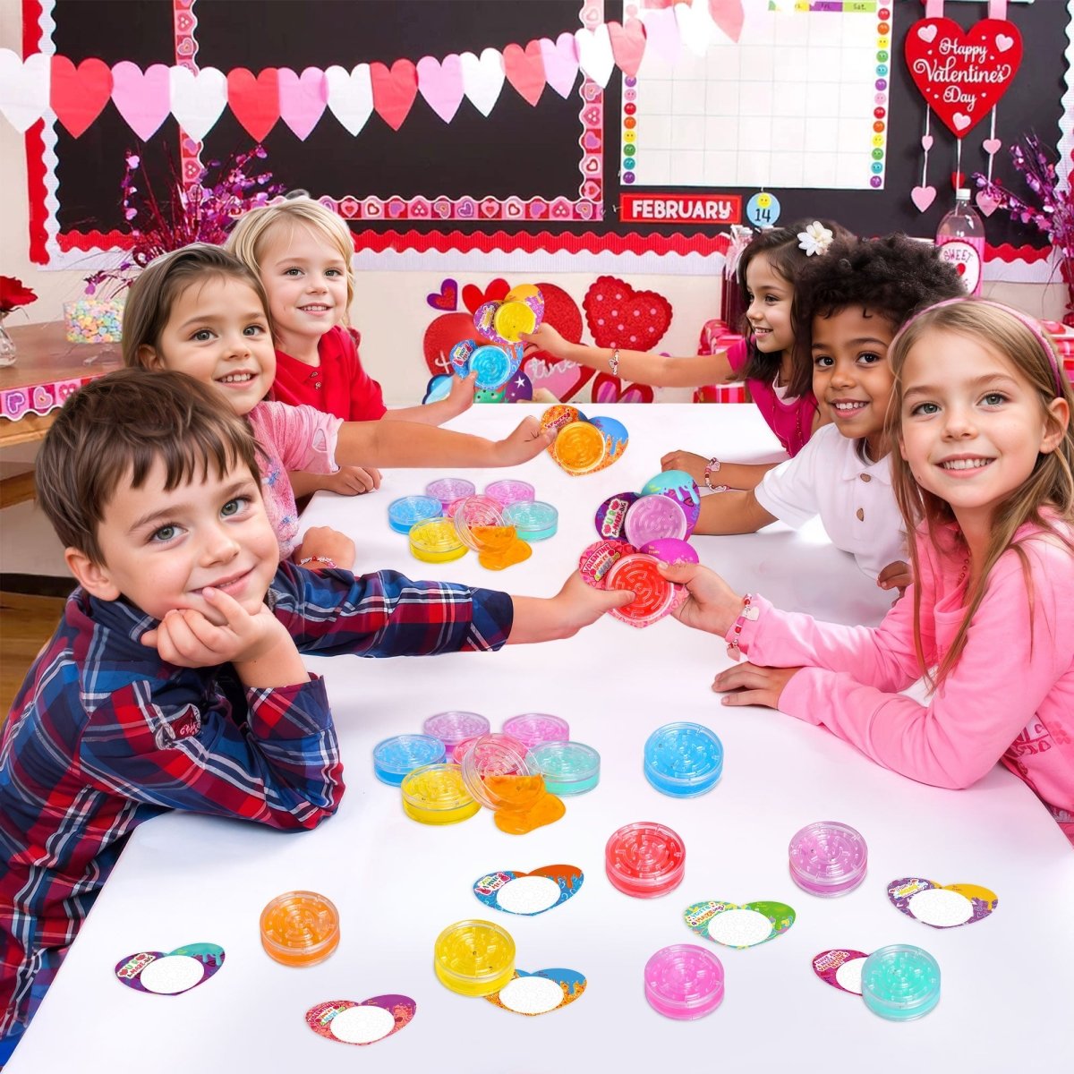 28PCs Valentine’s Slime with Maze Box & Heart-Shaped Cards - PopFun