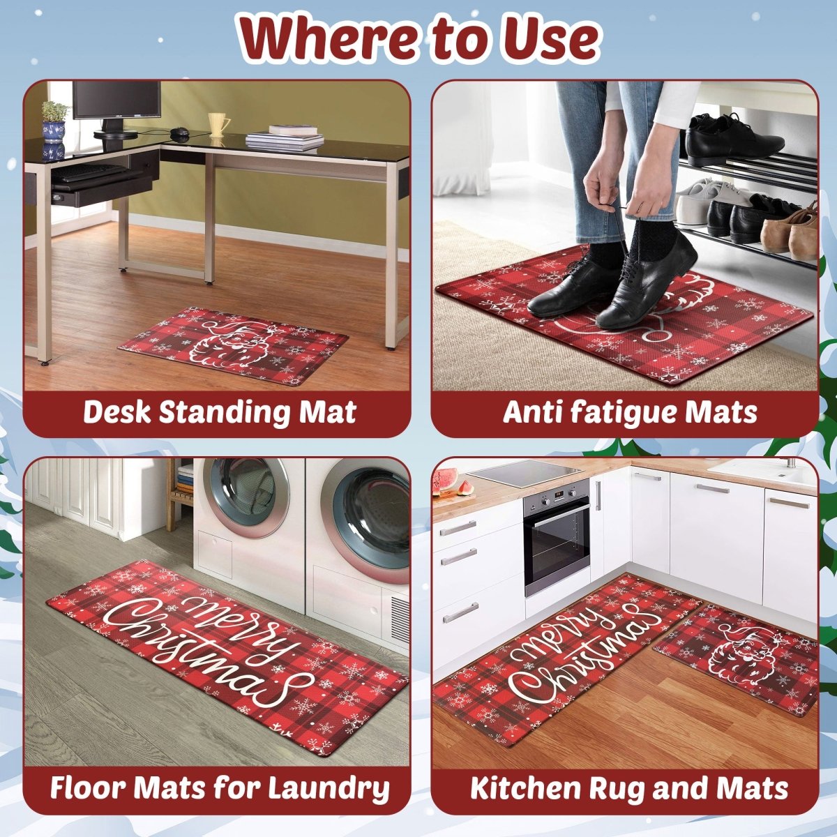 2PCS Christmas Santa Claus Kitchen Mat - PopFun