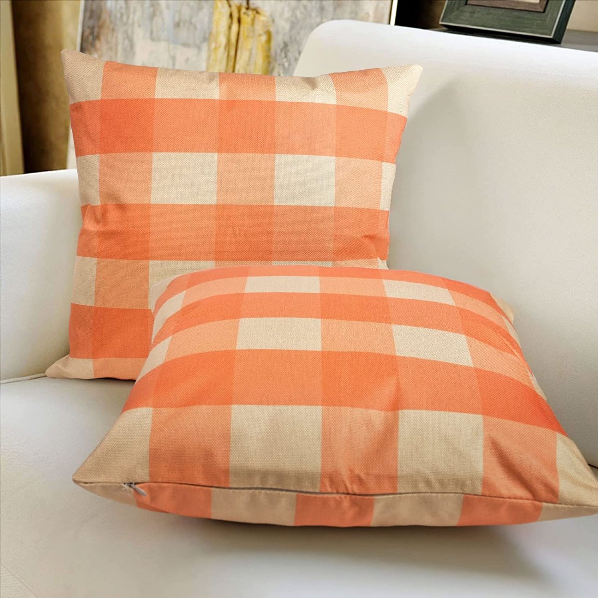 2pcs Orange Plaid Pillows Covers for Halloween - Wholesale - PopFun