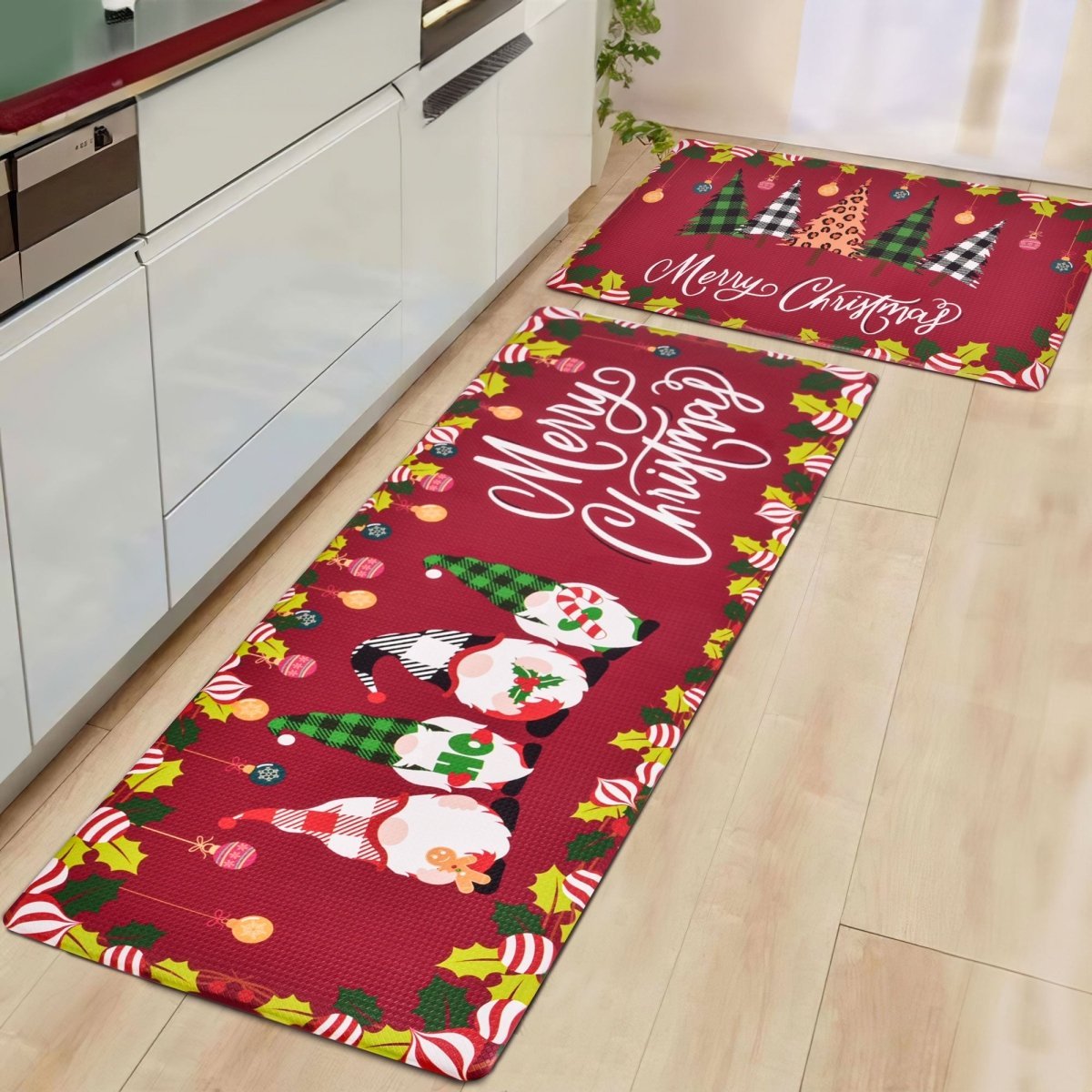 2PCS Red Christmas Elf Kitchen Floor Mat - Wholesale - PopFun