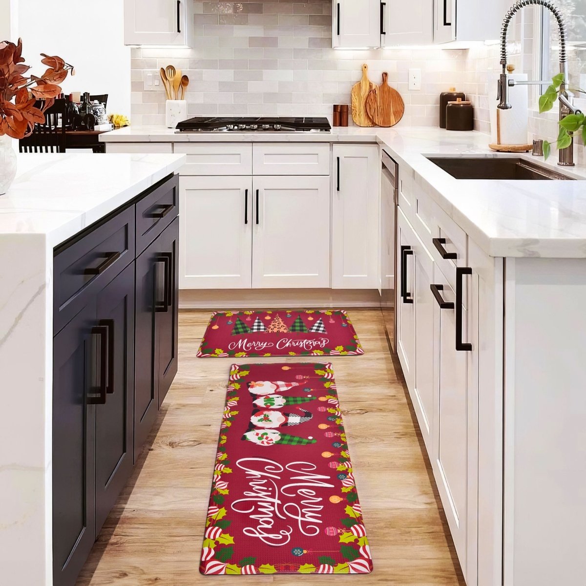 2PCS Red Christmas Elf Kitchen Floor Mat - Wholesale - PopFun